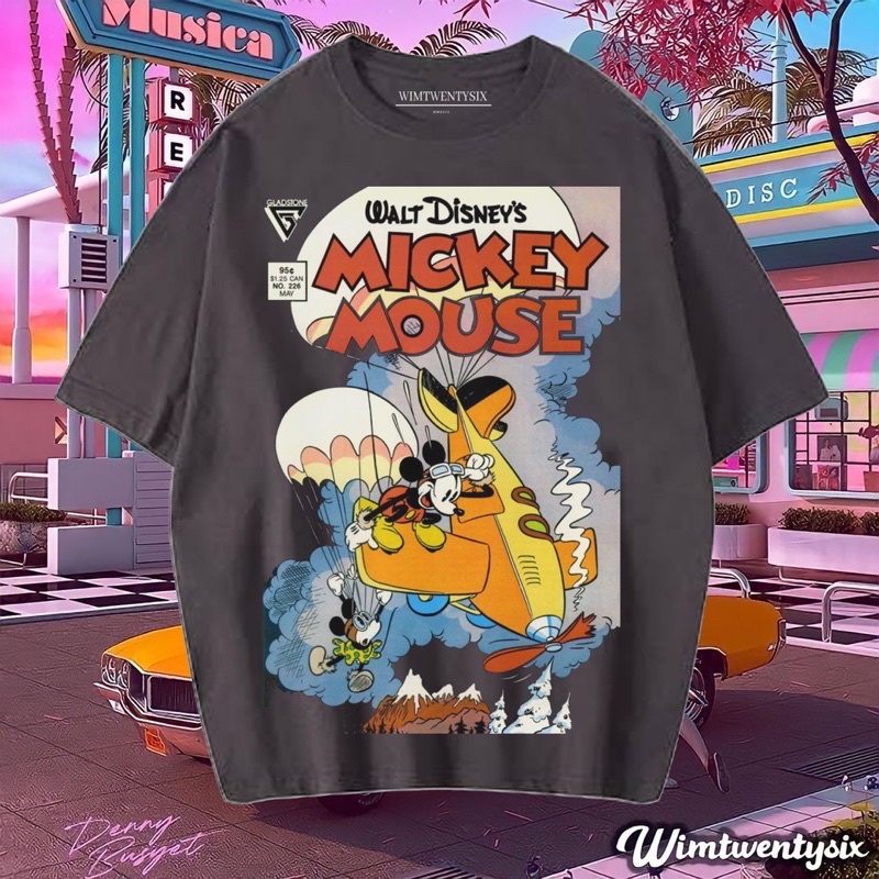 KAOS MICKEY MOUSE 90 S VINTAGE TEE (OVERSIZE DARK GREY T-SHIRT)