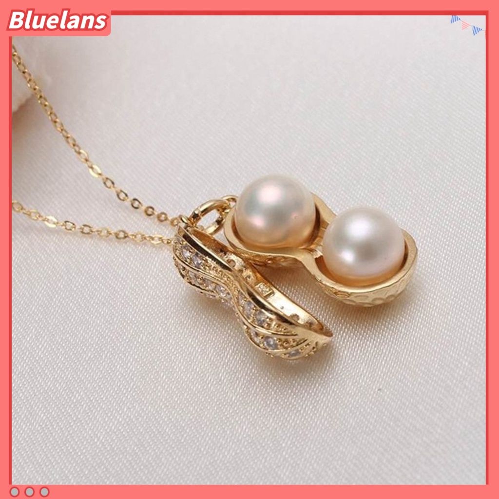 Bluelans Necklace Elegant Appearance Shiny Rhinestone 2 Colors Peanut Pendant Necklace