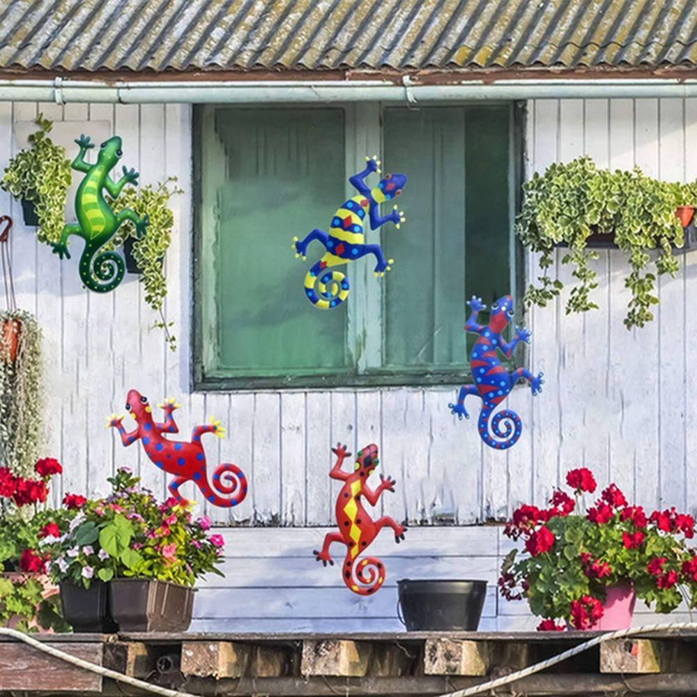 [Elegan] Logam Tokek Artwork Kamar Tidur Lanskap Mikro Outdoor Taman Dekorasi Rumah Gantung Dinding Hiasan Hewan