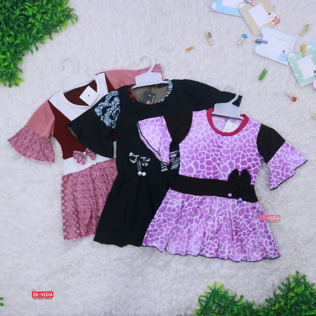 Dress Aurell uk Bayi - 6 Tahun / Baju Anak Lengan Atasan Perempuan Dres Bunga Cutbray Blouse Batik