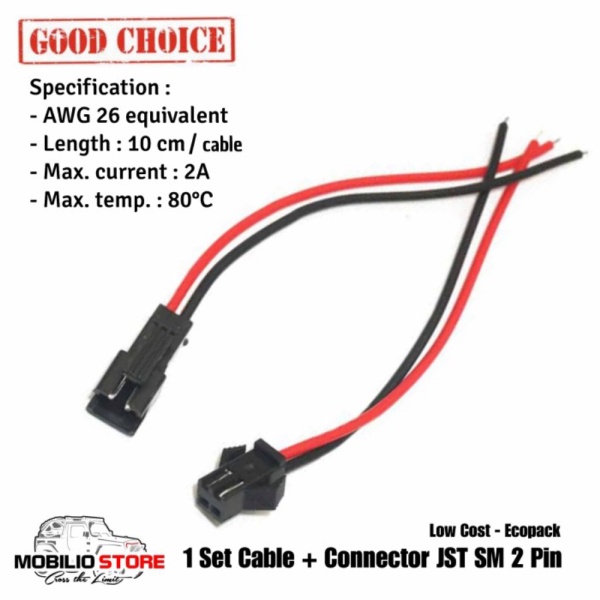 

1 Set Cable Connector JST SM 2 Pin Kabel Konektor Male Female - AWG 26 10 cm Mobilio shopee