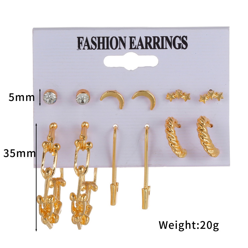 Set Anting Tusuk + Kalung Rantai Liontin Bulan + Bintang Bahan Metal Gaya Punk Retro Untuk Wanita