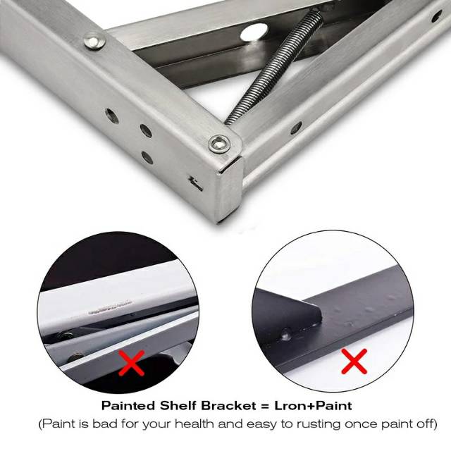 Bracket Engsel Rak Dinding Tempel Lipat Folding Stainless Steel Max Load 65kg 8 10 12 14 Inch 2 PCS