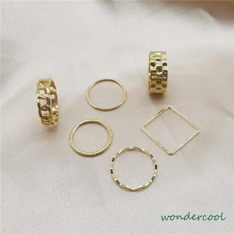 4pcs / Set Cincin Jari Telunjuk Bentuk Geometris Gaya Retro Untuk Wanita-Won