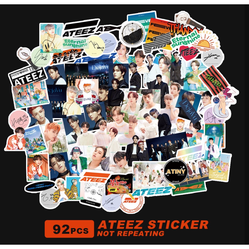 92pcs / set Stiker Doodle Motif Print Foto Penyanyi KPOP ATEEZ Superstar DIY Untuk Koper / Laptop / Skateboard