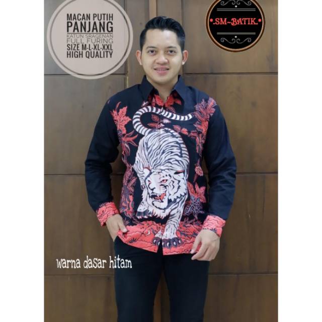 MACAN PUTIH BAJU BATIK PRIA LENGAN PANJANG KATUN HALUS SRAGENAN ORI BY SM BATIK