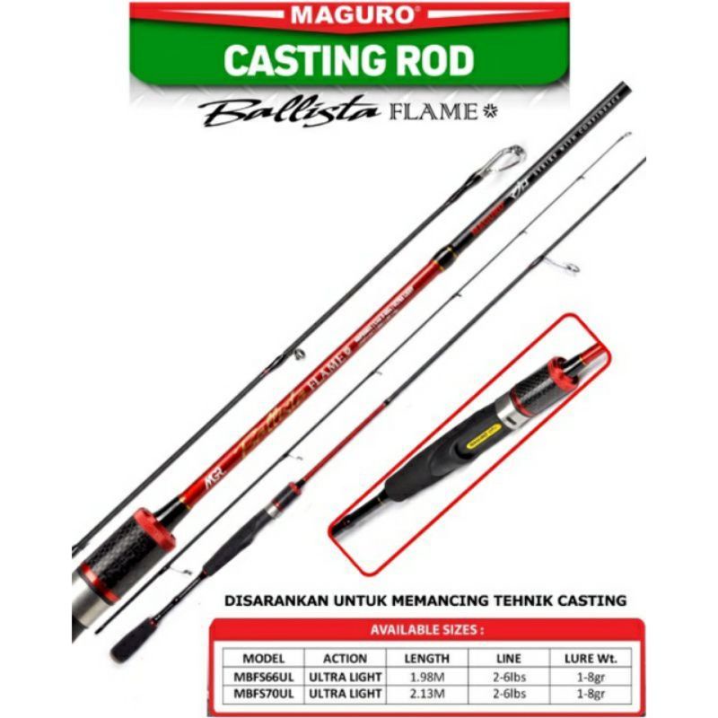 Joran Maguro Ballista Flame | Ultra Light | Casting Rod | 2-6lb | Sambung 2 | Best seller | Carbon