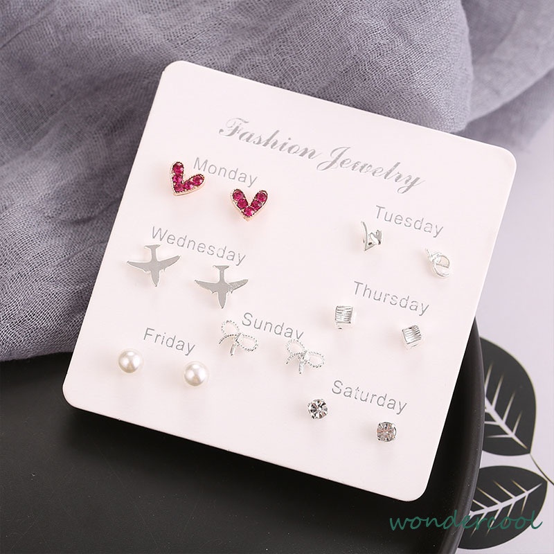 Set 7 Pasang Anting Kombinasi Model Sederhana-Won