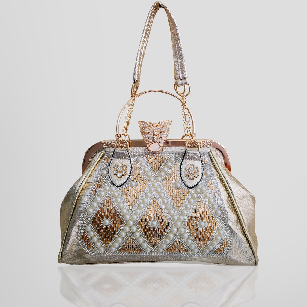 Tas Pesta Behel Mewah Kancing Plat KUPU-KUPU Motif Mutiara TP-903