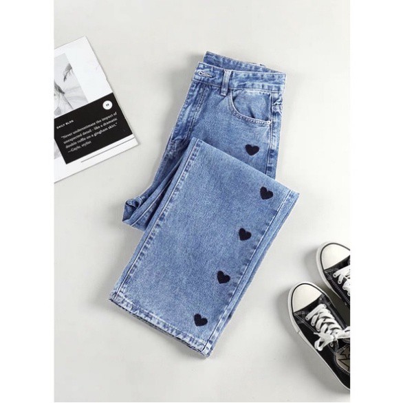 Celana Panjang HW Kulot Jeans Love Boyfriend Jeans Korea Jeans Celana Jeans Impor-Saerah Fashion