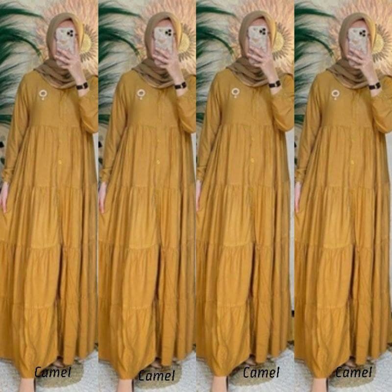 Gamis Susun Lomotif Polos Rayon Premium Dress Wanita Lengan Panjang Longdress Plain Bigsize LD 110 cm