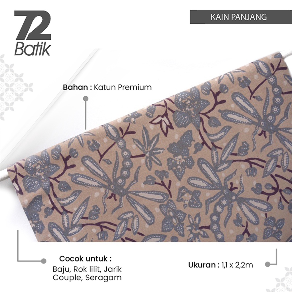 KAIN BATIK KATUN Premium Motif Capung Warna Putih Tulang Cream Krem Kream 722391 CAP 72 - Jarik Jari