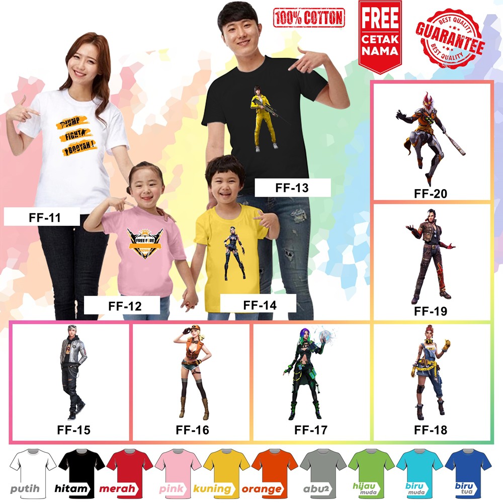 [FREE NAMA!!] Baju Kaos ANAK DAN DEWASA FREE FIRE BANYAK MOTIF