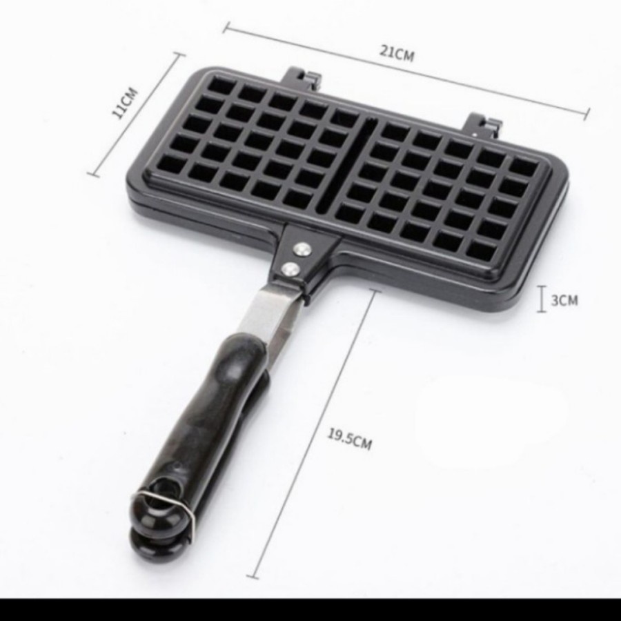 Cetakan Pembuat Waffle 2 Kotak / Croffle Maker Pan anti lengket + gagang 8301