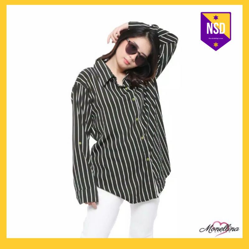 06171 Kemeja Wanita Dewasa Jumbo L XXL XXXL Atasan Cewek Hem Baju Kerja Lengan Panjang Terbaru-Hijau