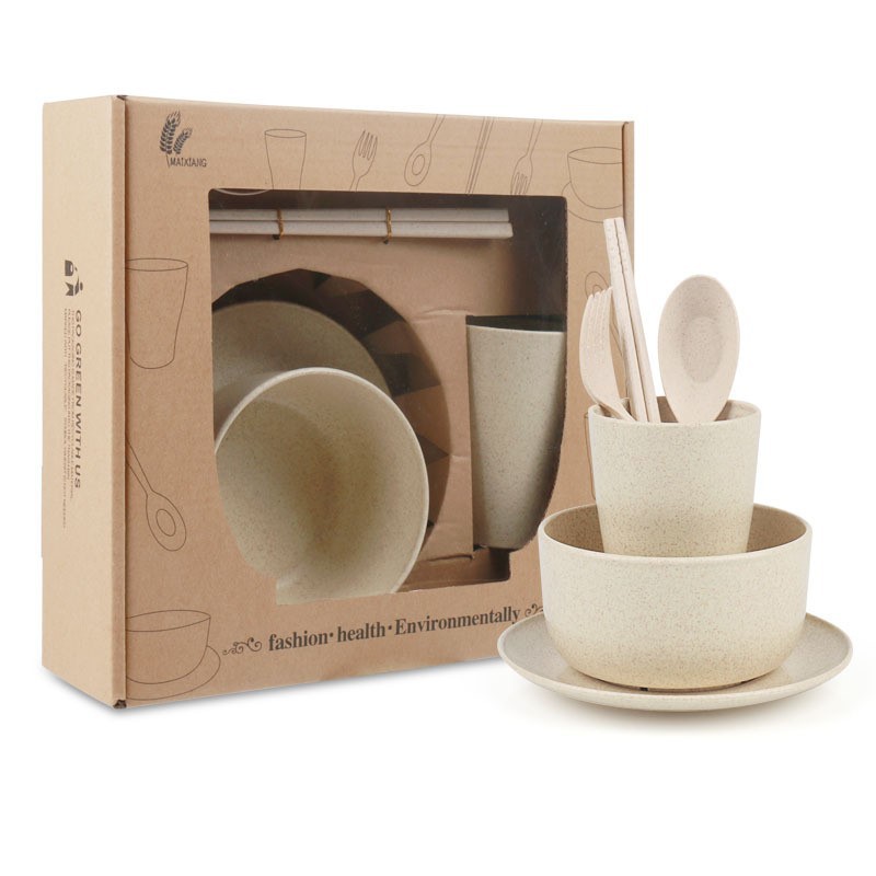 Unik - H853 Wheat Straw Cutlery Set 6 in 1  / Set Alat Makan Jerami / Set Perlengkapan Makan Jerami-Cream