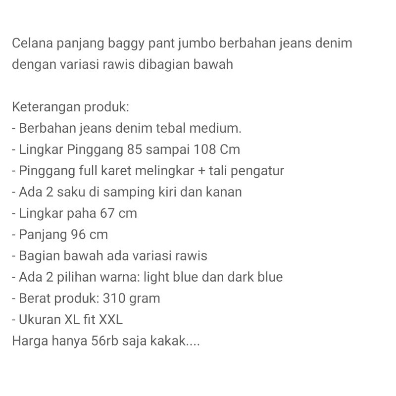 Celana Panjang Baggy Pants Rawis Jumbo Ukuran Jumbo XL fit XXL . Baggy Pant Rawis SPR Murah