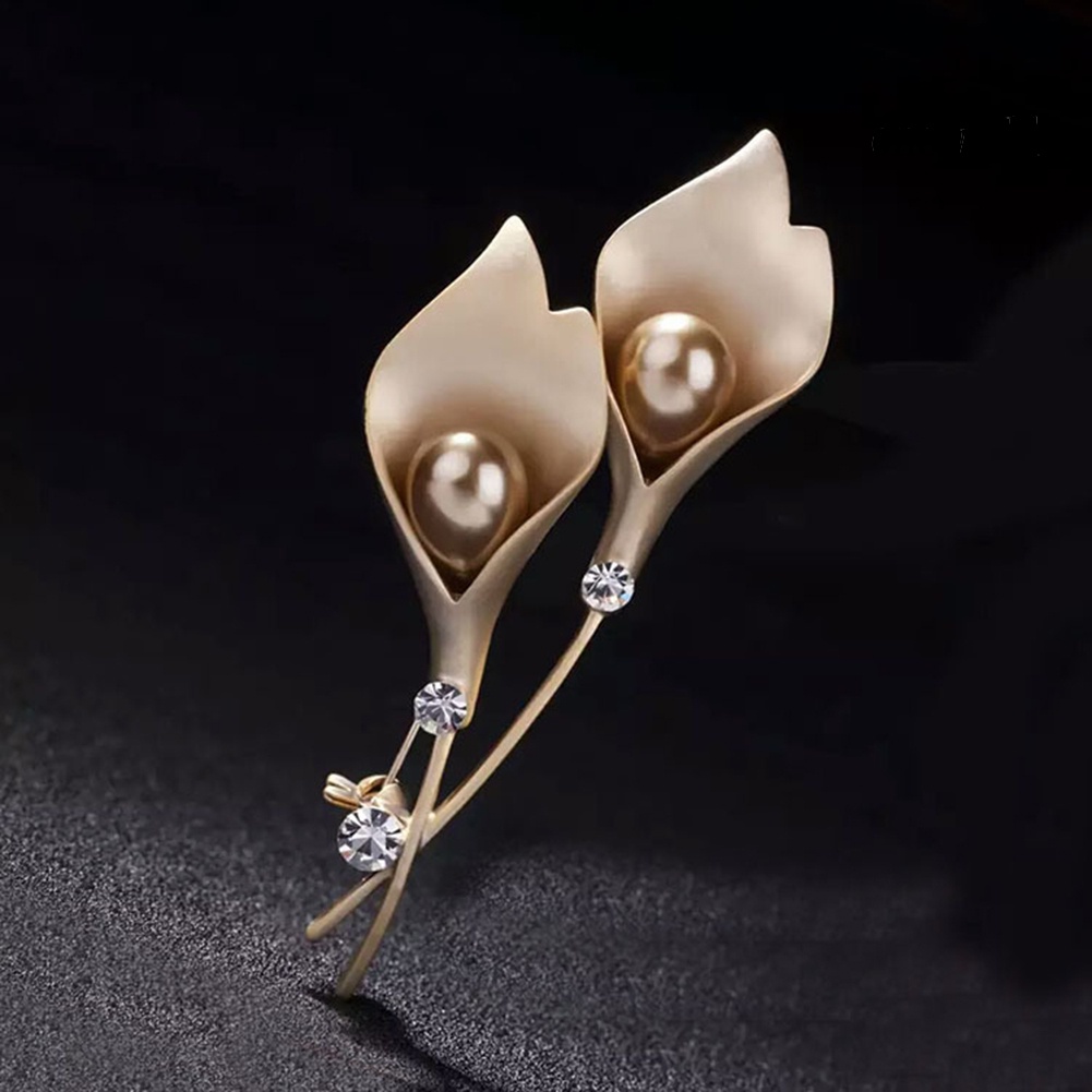 OW@ Women Fashion Tulip Shape Faux Pearl Inlaid Brooch Pin Dress Suit Collar Badge