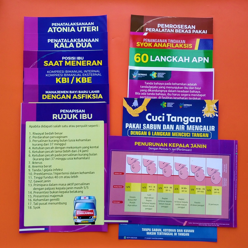 Paket Poster Kebidanan - 60 Langkah APN|Poster 1 Set APN Lengkap|60 Langkah Asuhan Persalinan Normal