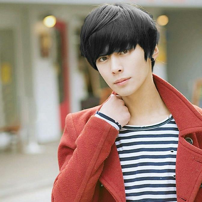 Wig Rambut Pria Model Pendek Dengan Poni