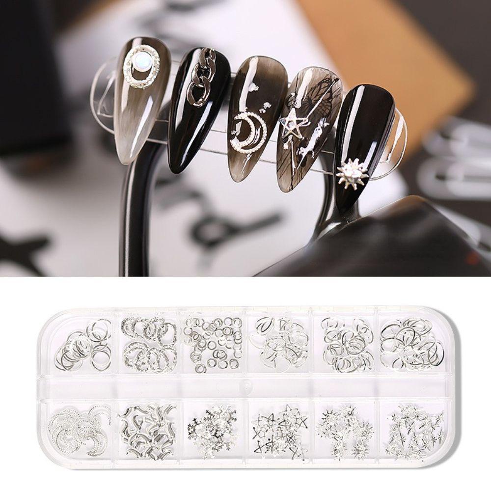 Needway Nail Art Charms Bentuk Campur12 Grid Hollow Nail Salon Rivet DIY Bahan Kuku Wanita Perhiasan Kuku