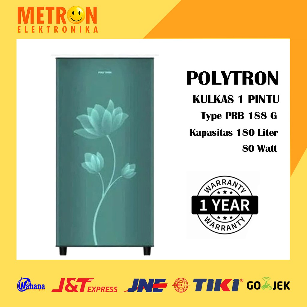 POLYTRON PRB 188 G GREEN METAL KULKAS 1 PINTU 180 LT LITER PRB188