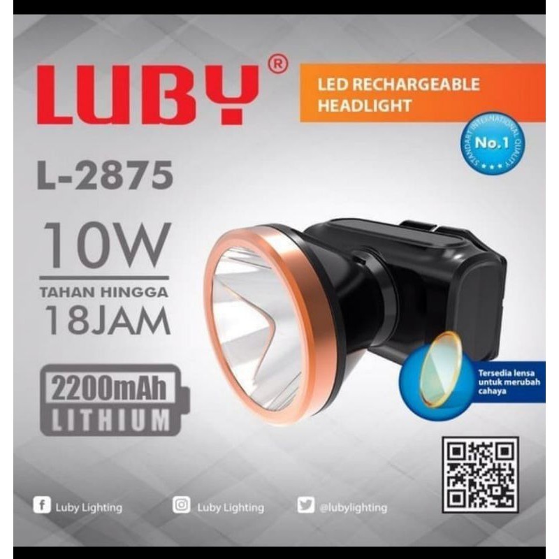 Senter Kepala LUBY L 2875 Headlamp Senter Kepala LED Lampu Senter 10W