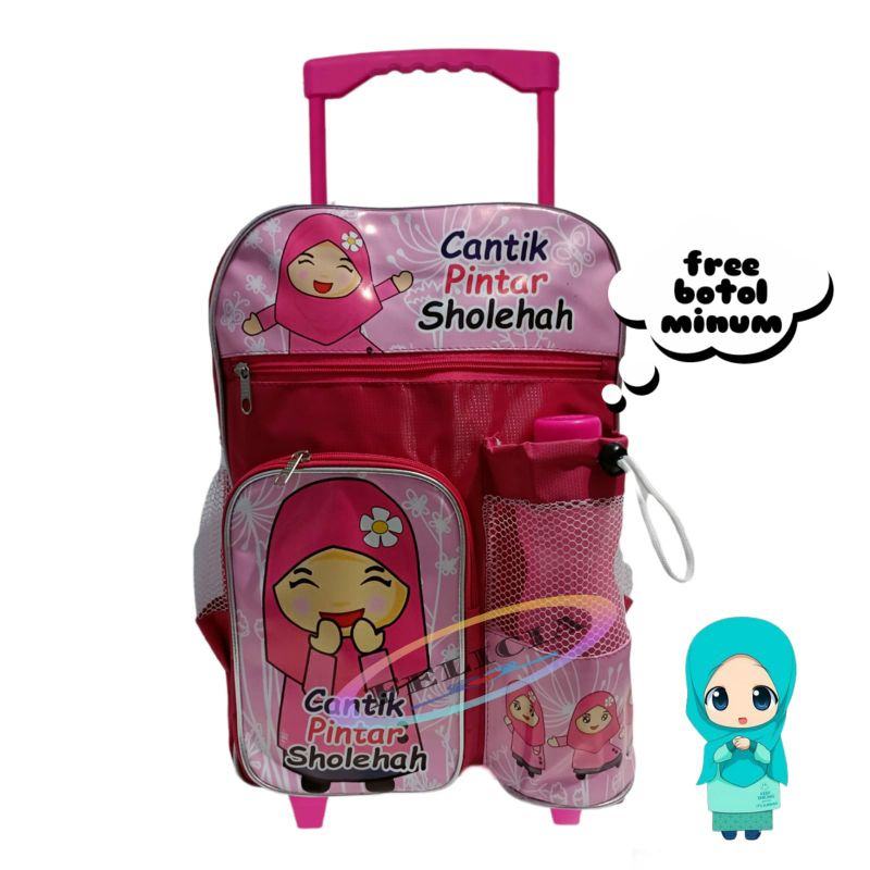 Tas Ransel Troly Muslimah Cantik pinter Sholehah Free botol Ransel anak sekolah perempuan