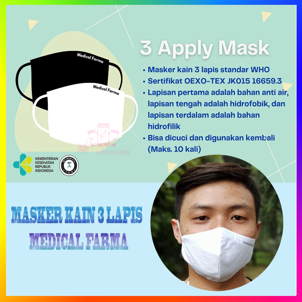 Masker Kain 3 Lapis Medical Farma / Masker Kain Earloop 3ply Polos  / Masker Kain polos 3 lapis