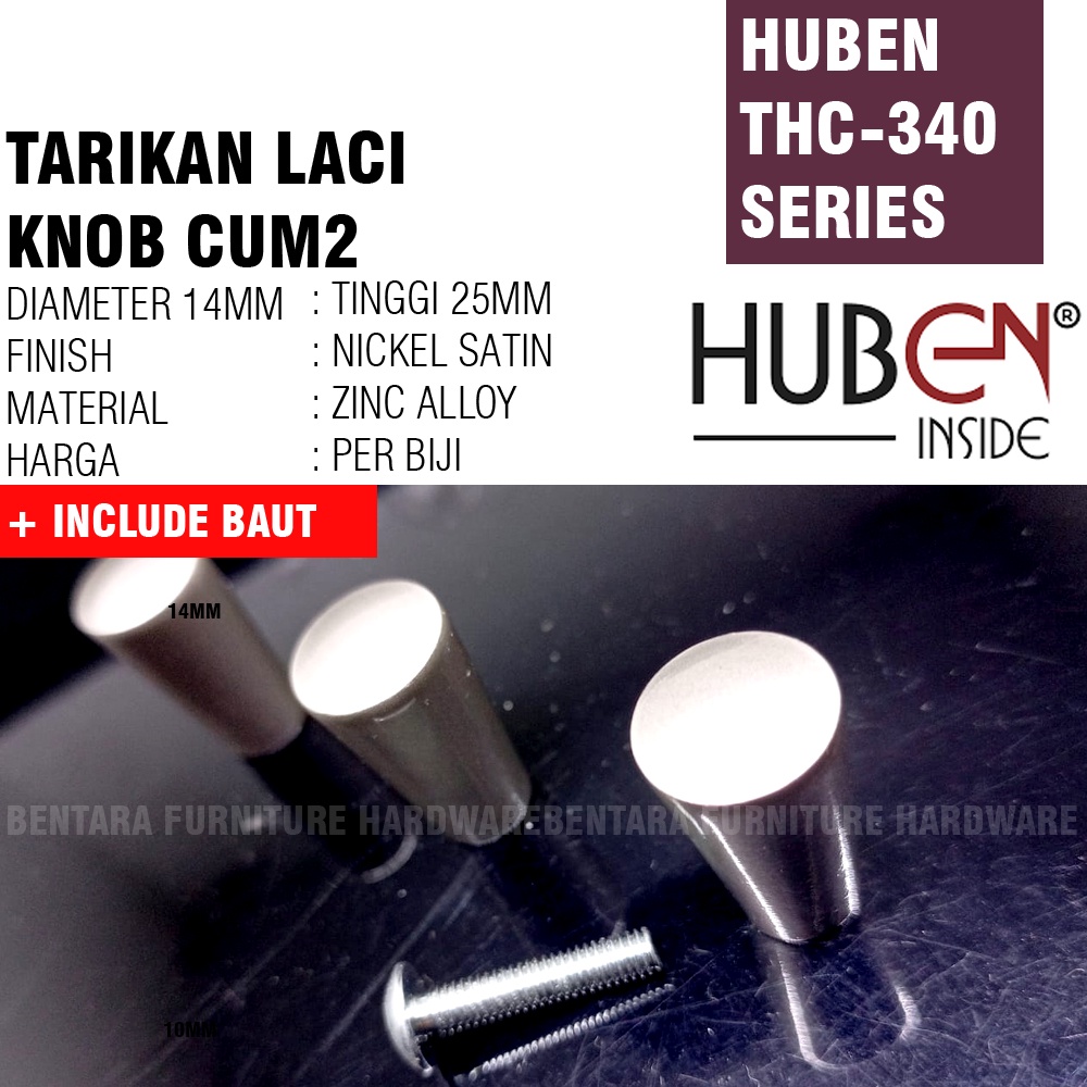 HUBEN THC-340 TARIKAN LACI KNOB CUM CUM KNOB SOLID LEMARI MEJA DRAWER LACI ZINC ALLOY BRUSH NICKEL