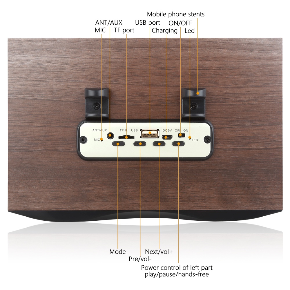 TOPROAD Portable Bluetooth Speaker Subwoofer FM Radio Wood Design 2000mAh - XM6