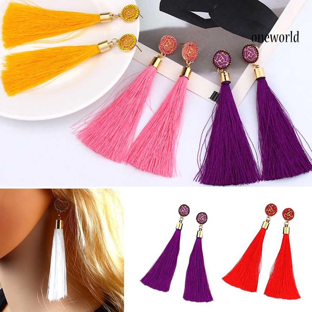 OW@ 1 Pair Women Earrings Anti-rust Eye-catching Durable Bohemia Tassels Earrings for Prom