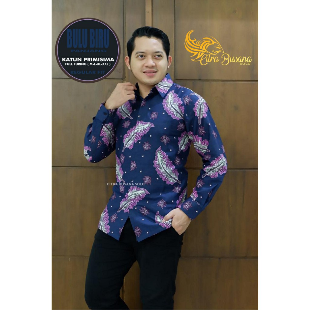 BULU BIRU PANJANG Kemeja Batik Pria Full Furing Bahan Katun Primisima