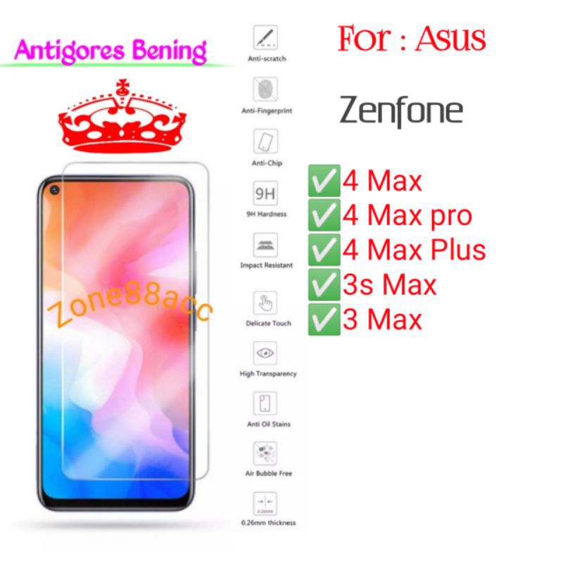 Asus Zenfone 4 3s 3Max 4Max Max Pro Plus Antigores Bening Tempered Glass Screen Guard protector TG