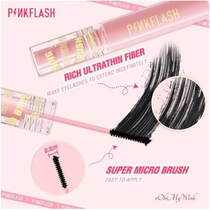 PINKFLASH Lengthening Waterproof Micro Brush Mascara Black Maskara Hitam PINK FLASH PF-E10 (VC)