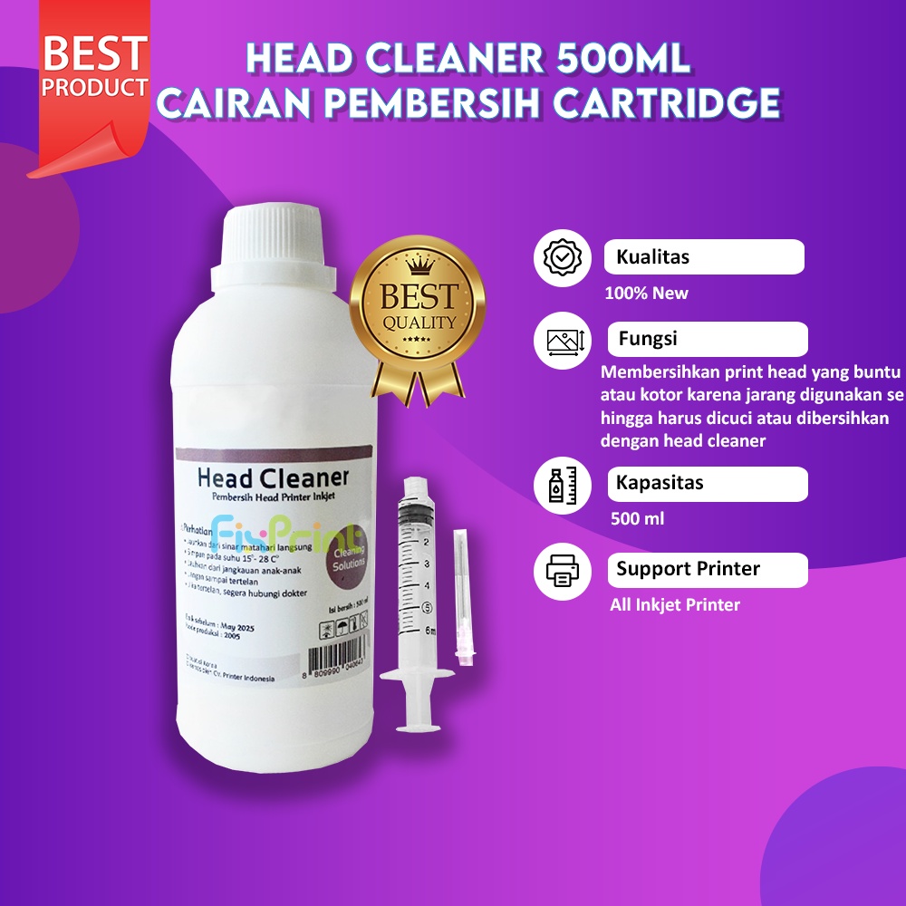 Head Cleaner 500ml Cairan Pembersih Cartridge Printer Epsn Cnon XP