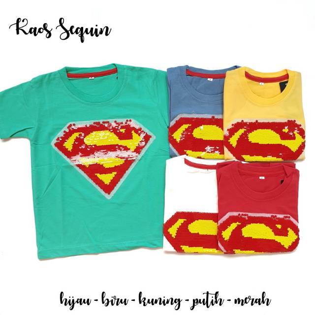 Kaos Sequin Anak motif LOGO SUPERMAN