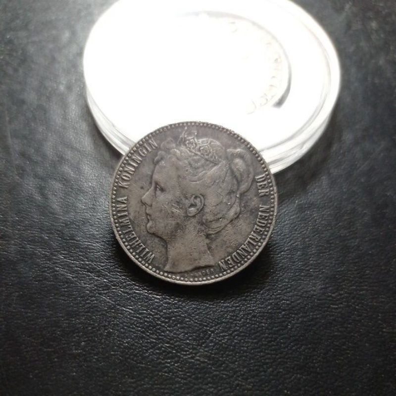 Uang Koin Kuno Berbahan Perak 1 Gulden Wilhelmina Muda Crown Mahkota Sangat Langka th 1907