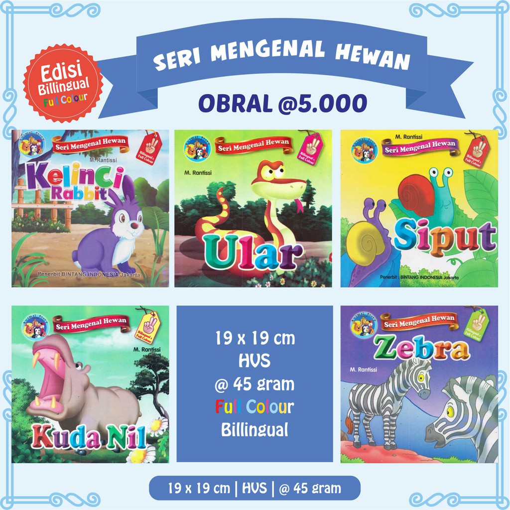 BUKU ANAK - BUKU CERITA ANAK OBRAL MURAH CUCI GUDANG SERI MENGENAL HEWAN KELINCI ULAR SIPUT PB
