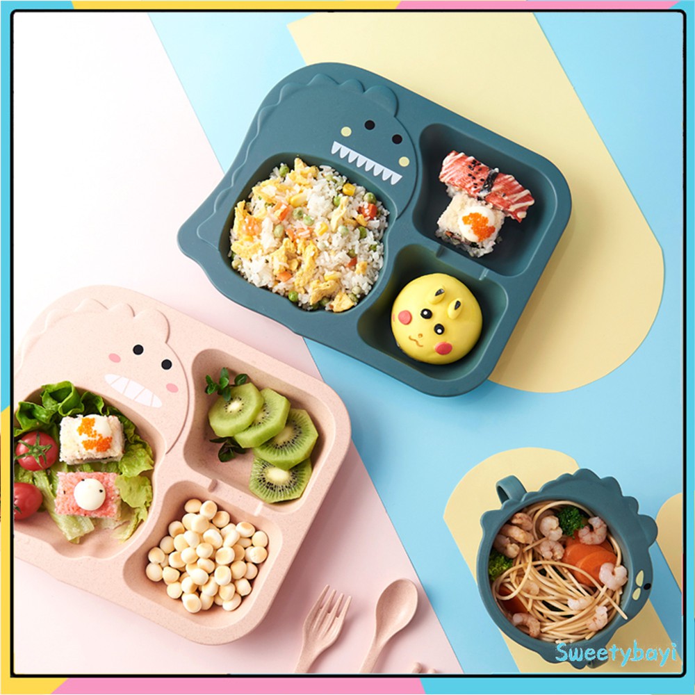 Sweetybayi Piring makan anak Alat Makan anak dino Set tempat makan anak BPA Free