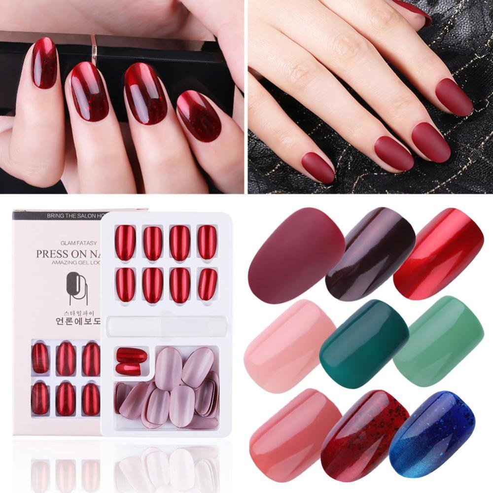 Timekey Kuku Palsu Warna Polos Dengan Lem Untuk Nail Art A5K8