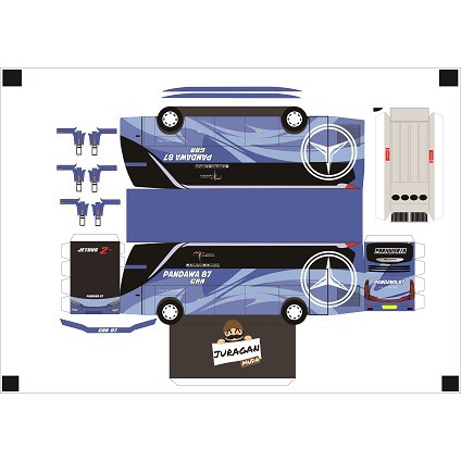 DIY Miniatur Bus Pandawa 87 Biru Simpel Papercraft + Alas