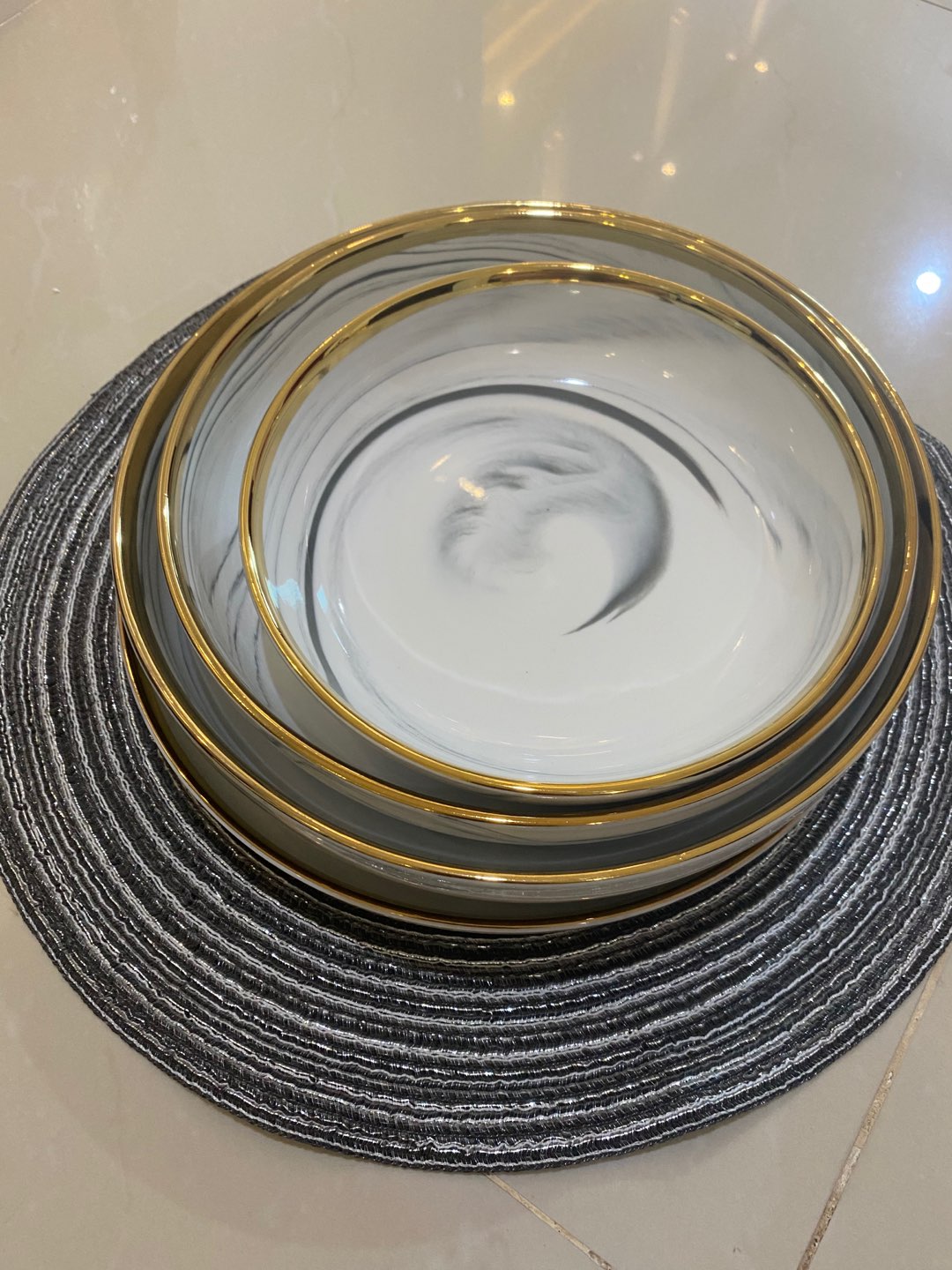 Piring Pinggiran Gold Piring Marbel Deep Or Shallow