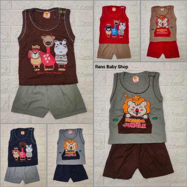 Baju setelan baju celana pendek/singlet KANCING BAHU anak bayi merk vivi