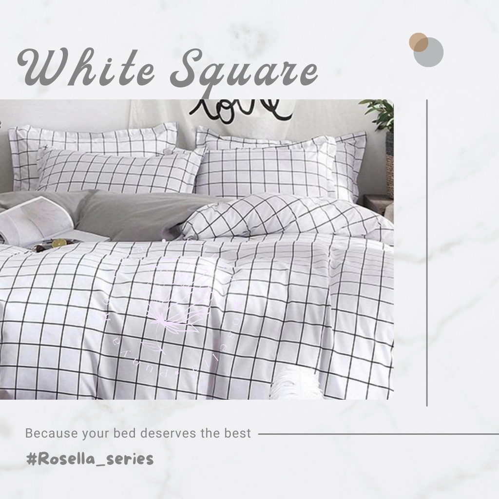 Sprei Single Bed Estetik Aesthetic Hitam Black Square Monochrome Rosella Ukuran 90x200 100x200 120x2
