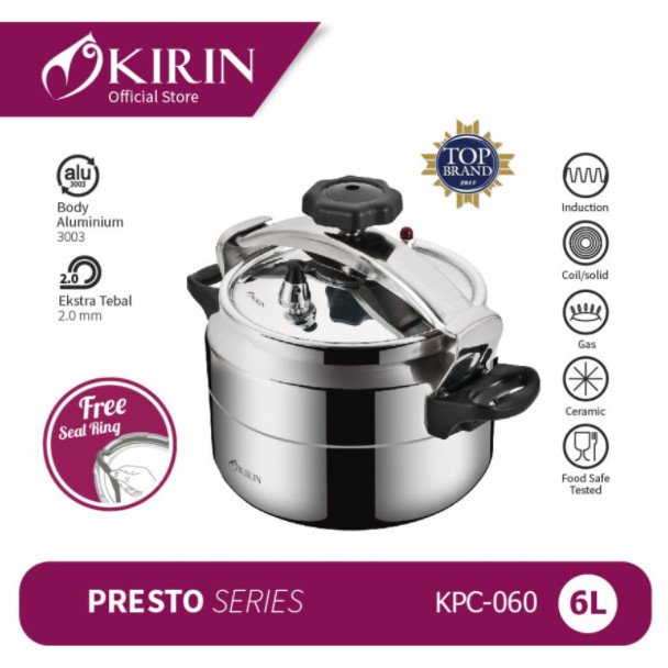 KIRIN Panci Presto KPC 040 / KPC-060  Pressure Cooker Kapasitas 4 / 6 Liter BISA UNTUK KOMPOR INDUKSI