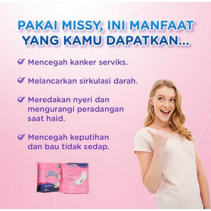 Missy Pembalut Kesehatan Wanita Anti Bakteri Anti Jamur Mencegah Keputihan / Pantyliner Super Thin