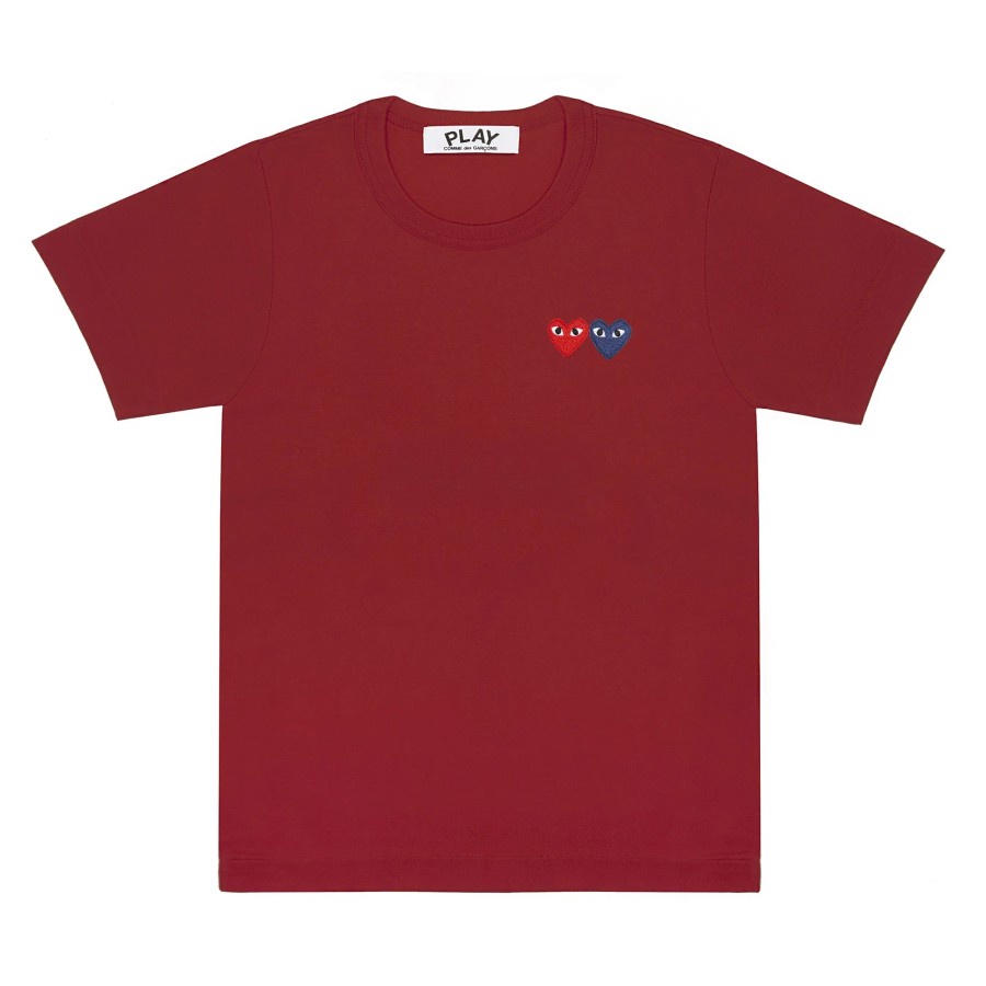 CDG Women Double Heart Tee Burgundy 100% Authentic