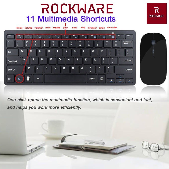 ROCKWARE RW-C9 - Keyboard Mouse Wireless Combo - Thin Slim Design - Keyboard Moise Combo Stylish