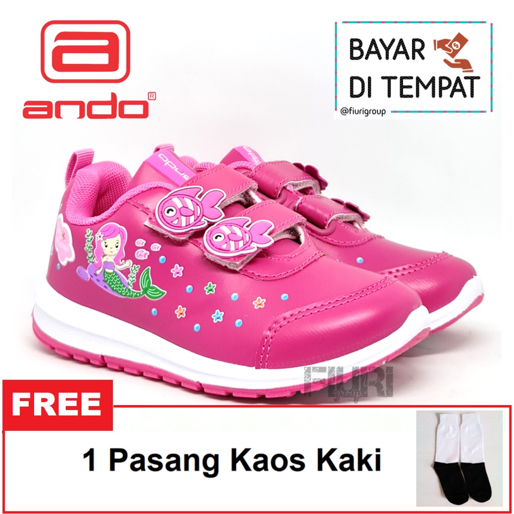 FIURI - ANDO ORIGINAL -  LILY MERMAID PEREKAT 29-32 PINK - SEPATU SNEAKERS KANVAS SOL KARET ANAK KECIL PEREMPUAN  - SEPATU PUTRI DUYUNG KETS LUCU FASHION TRENDY - SEPATU SEKOLAH PAUD TK KRETEKAN PEREKAT CEWEK MURAH PROMO DISKON BONUS KAOS KAKI